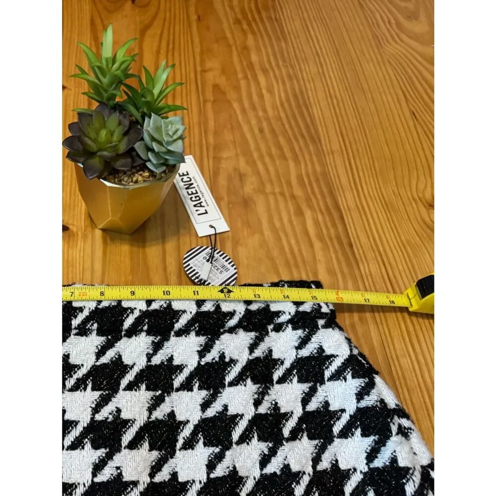 L'agence Marseille Mini Skirt Ecru/Black/Gold Houndstooth Women's Size 8 NWT